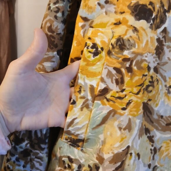 Nwt Floral Roses Twill Denim Full zip up Jacket Coat womens M Mint Brown Mustard - Picture 5 of 12